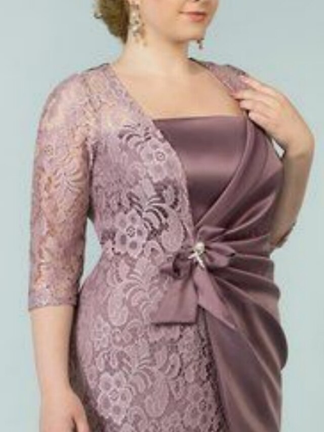 Square Neck Tea-Length Sheath/Column Dresses for the Mother of the Bride-27prom