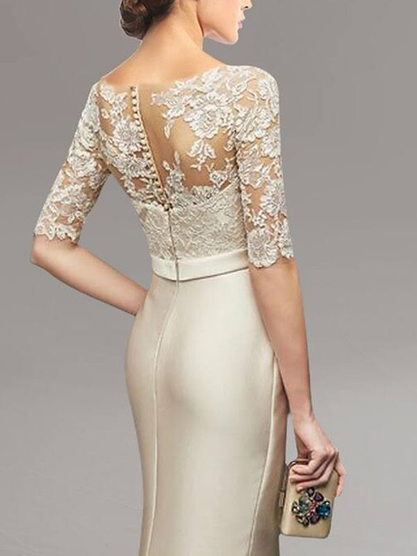 Floor-length Mother of the Bride Dresses with Sheath/Column Illusion Neck-27prom