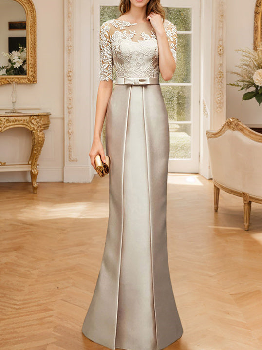 Floor-length Mother of the Bride Dresses with Sheath/Column Illusion Neck-27prom