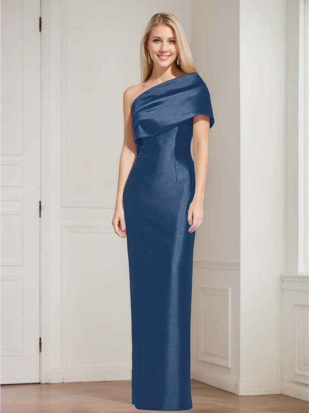 One-Shoulder Sleeveless Floor-Length Sheath/Column Mother of the Bride Dress with Bowknot-27prom
