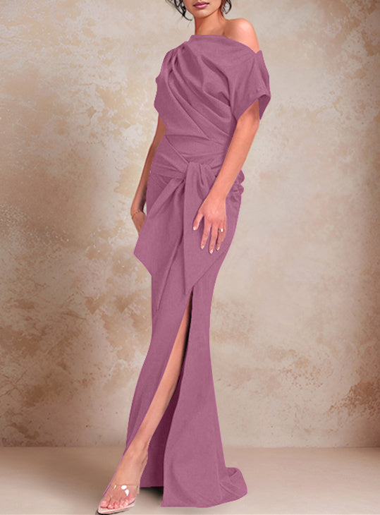 One-Shoulder Ruffled Floor-Length Trumpet Gown for the Mother of the Bride-27prom