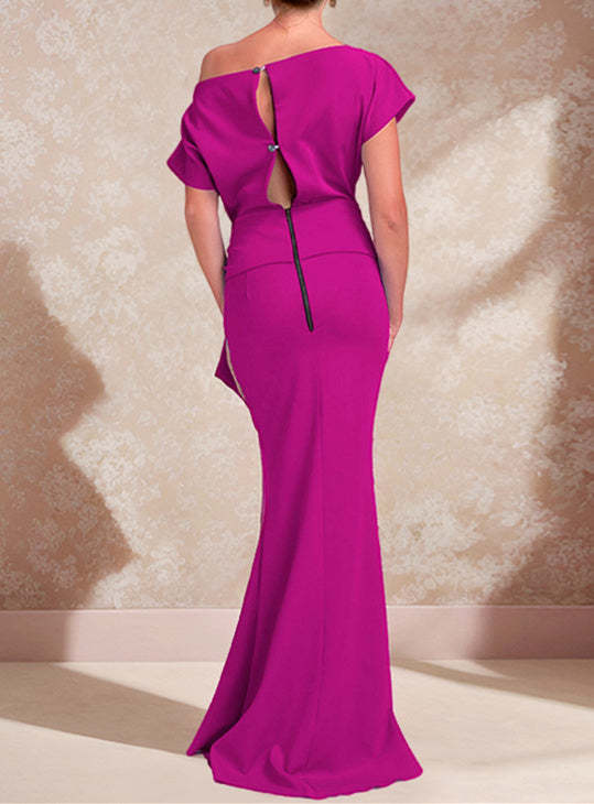 One-Shoulder Ruffled Floor-Length Trumpet Gown for the Mother of the Bride-27prom