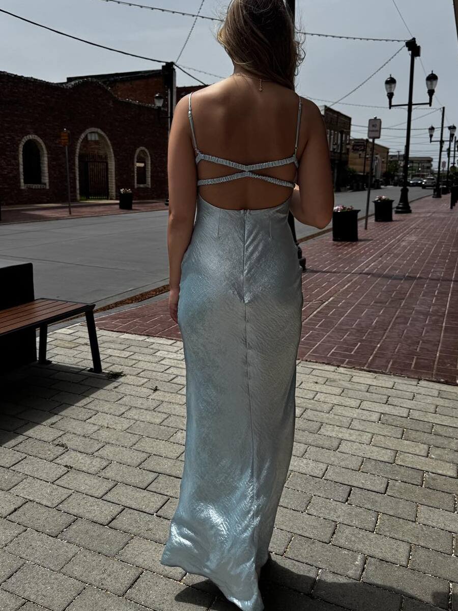 Spaghetti Straps Mermaid Open Back Long Prom Dress
