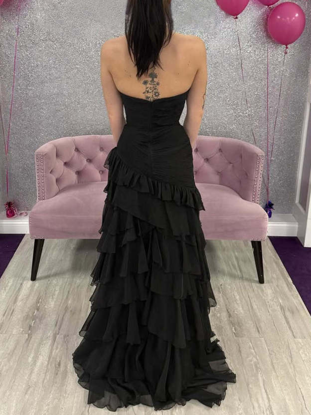 Strapless Mermaid Tiered Chiffon Skirt Prom Dress with Ruffle