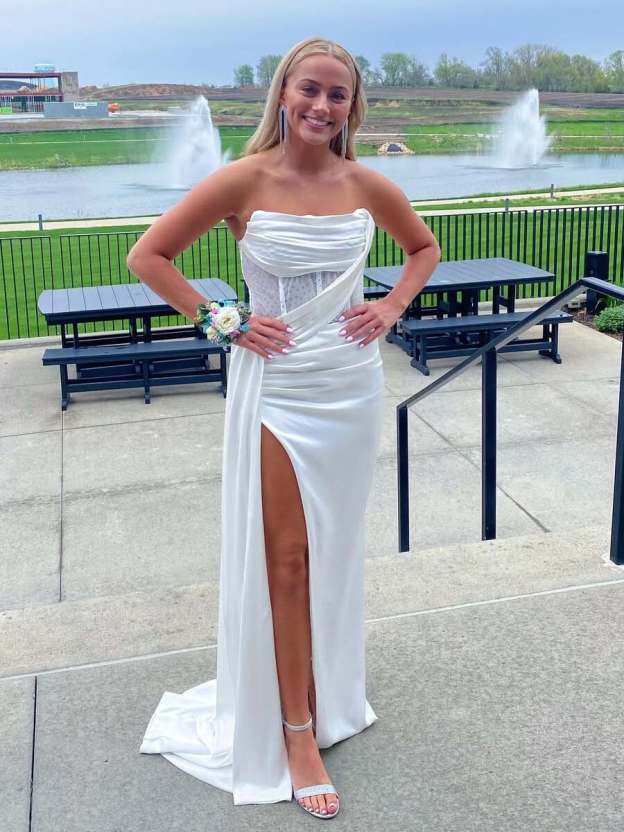 Stunning Mermaid Strapless Corset Prom Dress with Slit