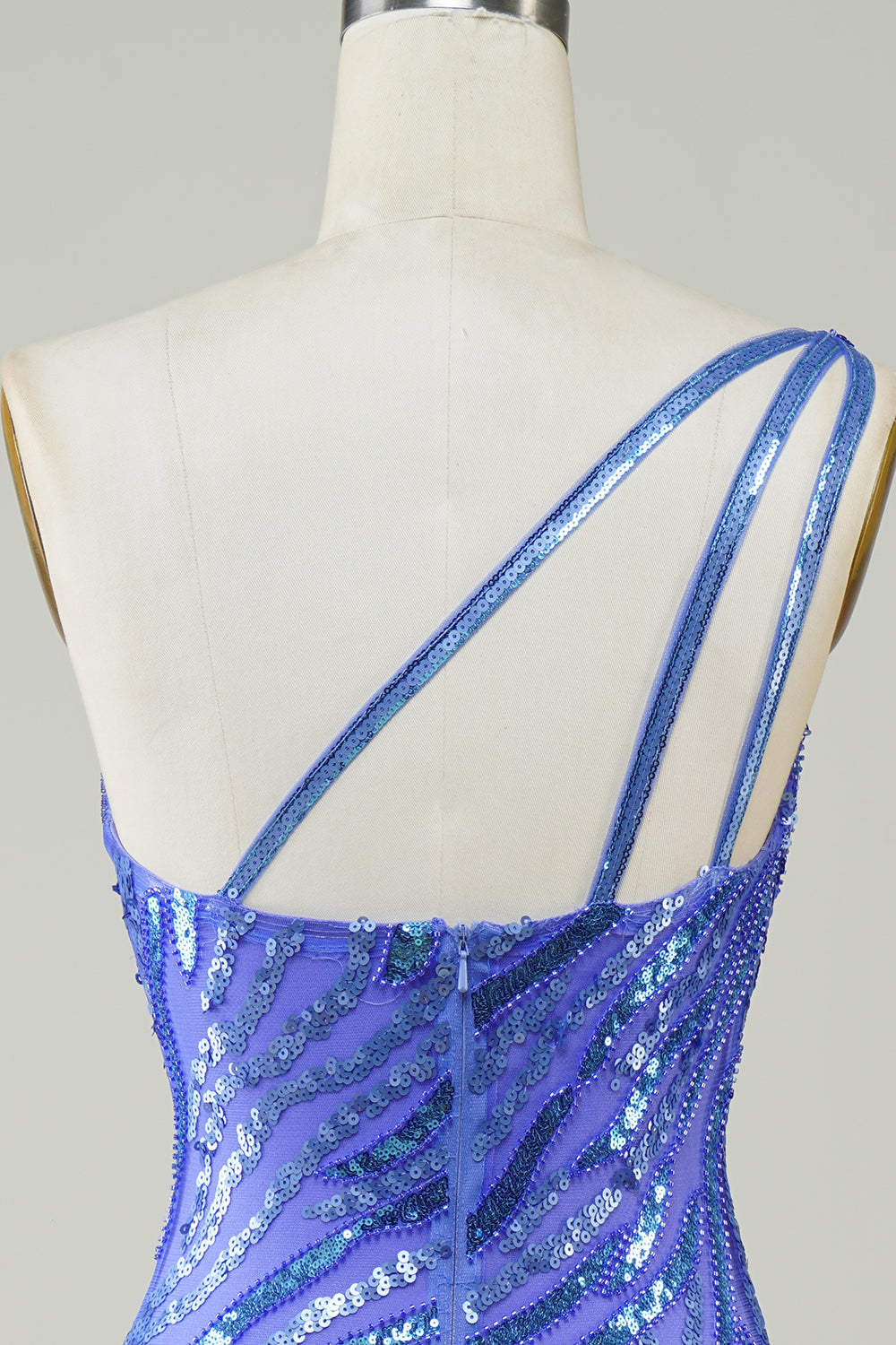 Blue One-Shoulder Sheath Sequin Short Homecoming Dress with Tassel