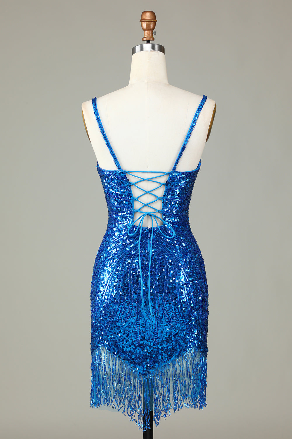 White Spaghetti Strap Sparkly Lace-Up Back Bodycon Homecoming Dress with Beading