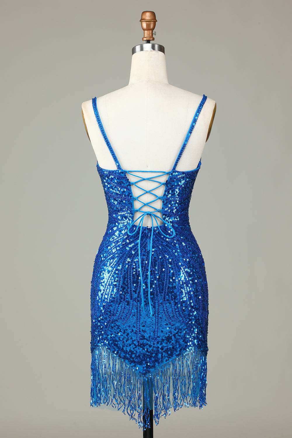 White Spaghetti Strap Sparkly Lace-Up Back Bodycon Homecoming Dress with Beading
