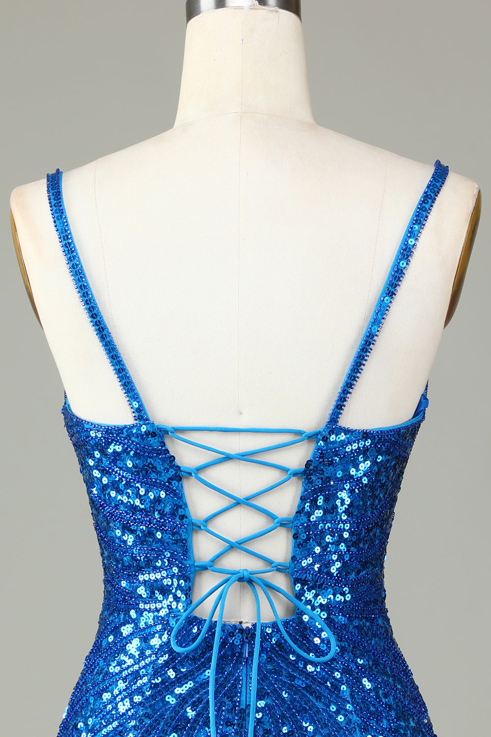 White Spaghetti Strap Sparkly Lace-Up Back Bodycon Homecoming Dress with Beading