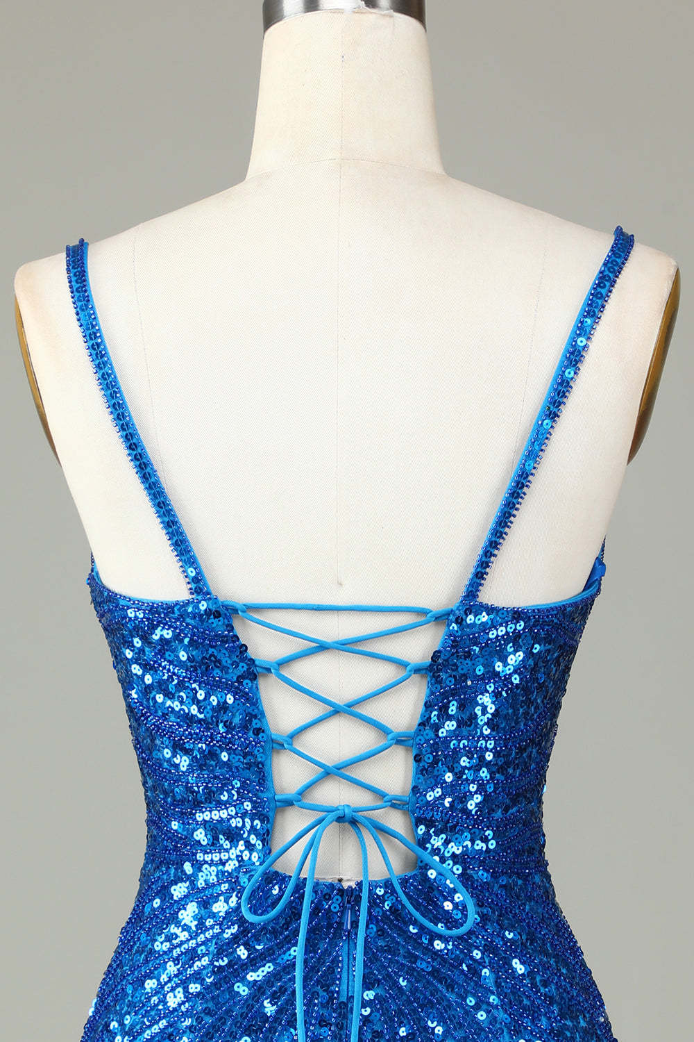 White Spaghetti Strap Sparkly Lace-Up Back Bodycon Homecoming Dress with Beading