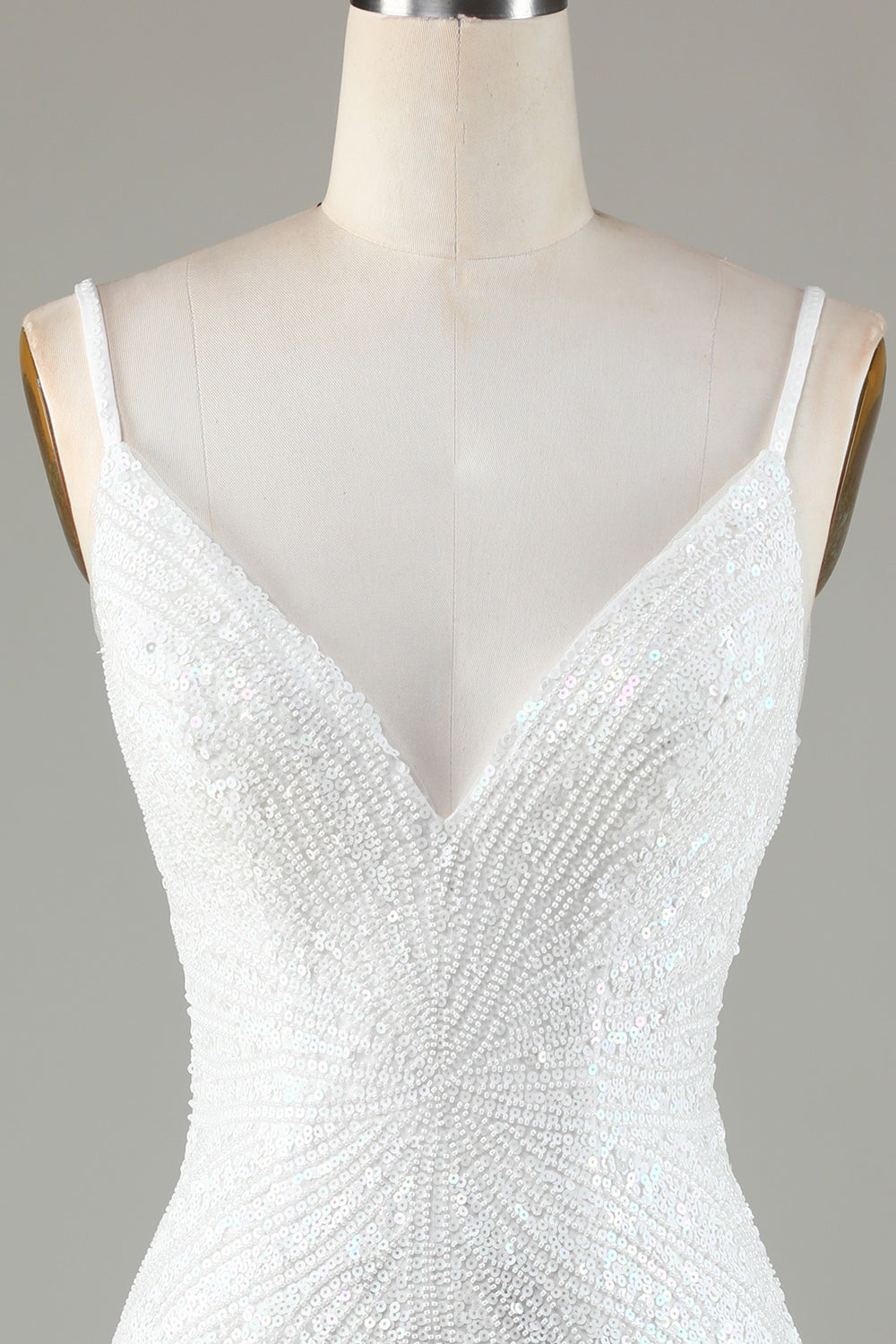 White Spaghetti Strap Sparkly Lace-Up Back Bodycon Homecoming Dress with Beading