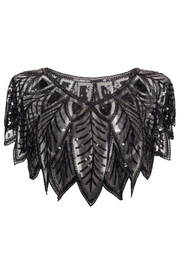 1920s Sequin Black Women's Cape