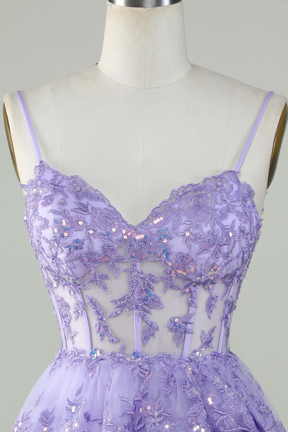 Purple Sparkly Corset A-Line Spaghetti Strap Homecoming Dress