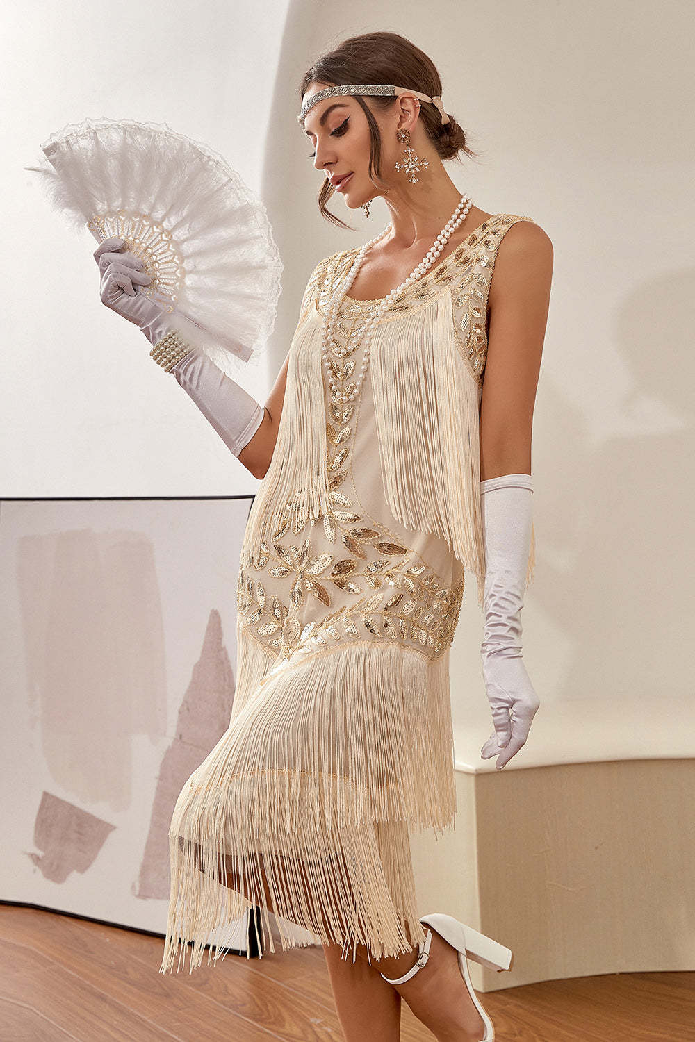 Plus Size Champagne Gatsby Flapper Dress with Sequins and Fringes