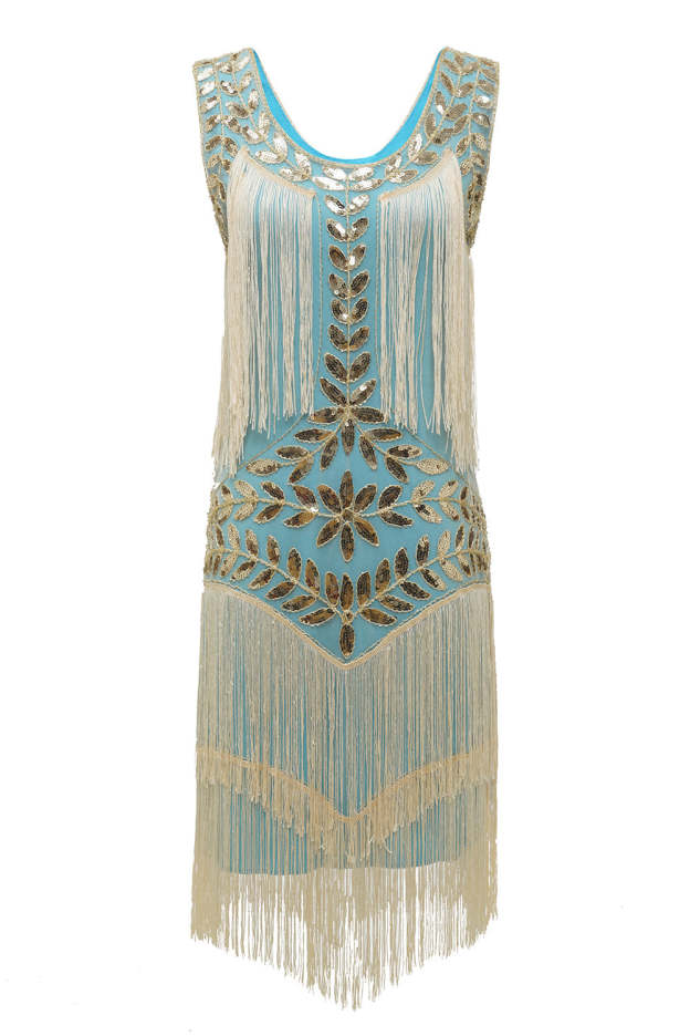 Plus Size Champagne Gatsby Flapper Dress with Sequins and Fringes