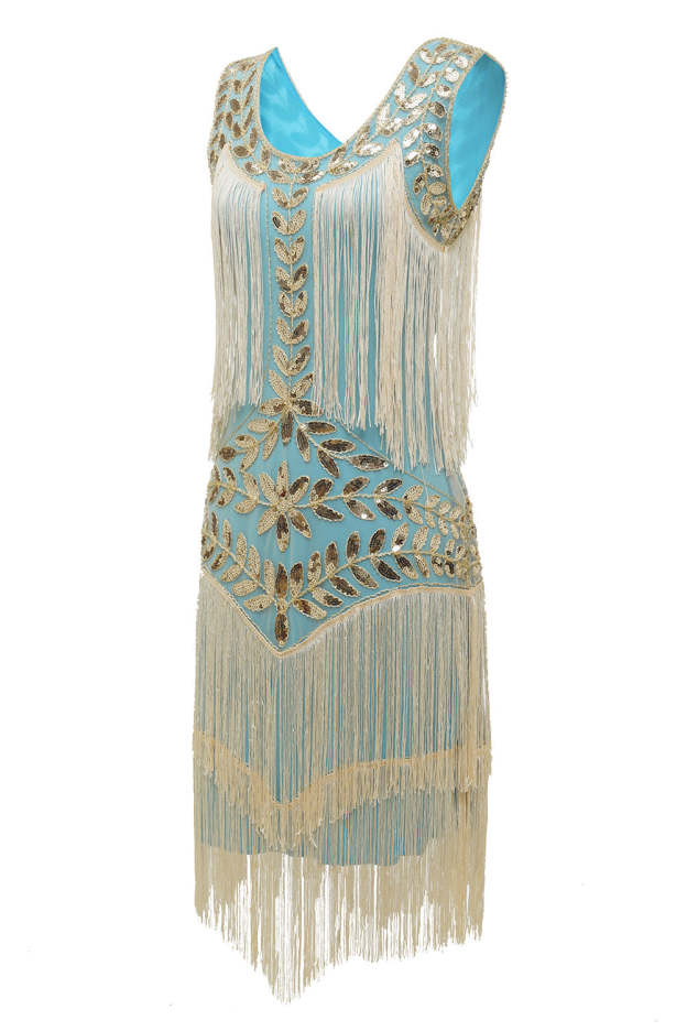 Plus Size Champagne Gatsby Flapper Dress with Sequins and Fringes