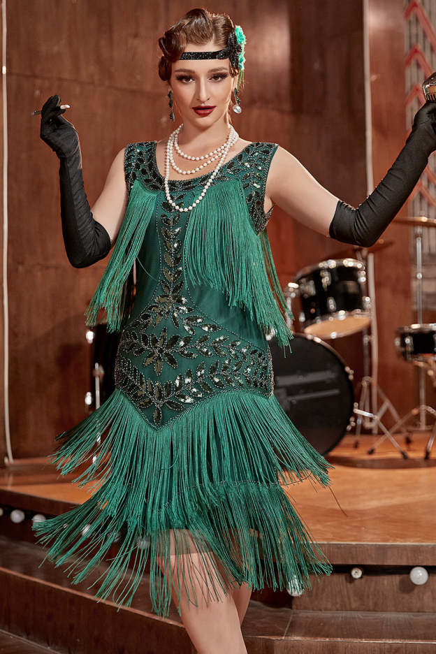 Plus Size Champagne Gatsby Flapper Dress with Sequins and Fringes