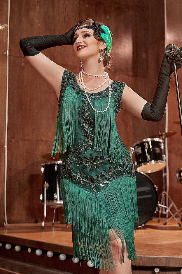 Plus Size Champagne Gatsby Flapper Dress with Sequins and Fringes