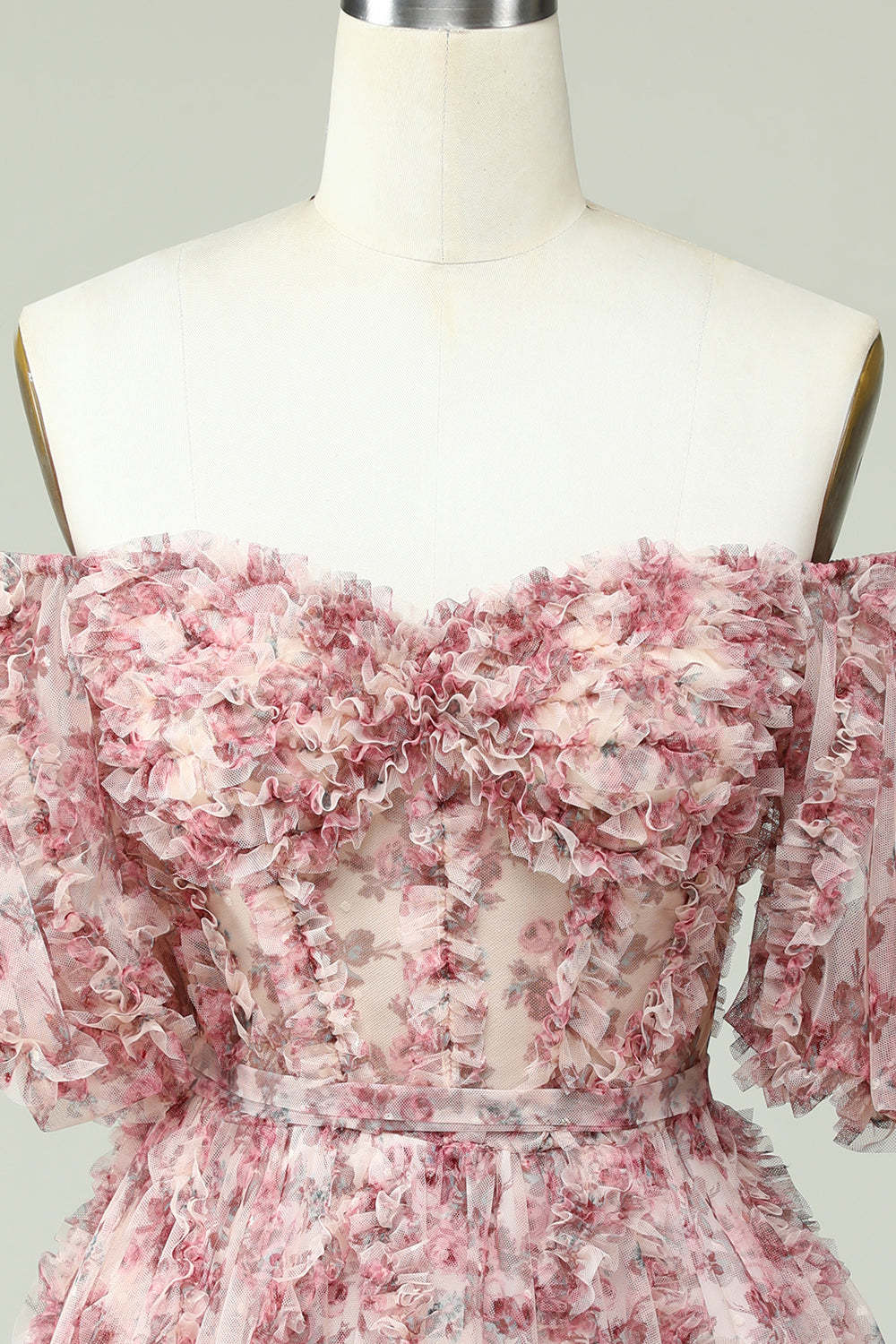 Off-the-Shoulder Floral Print Homecoming Dress