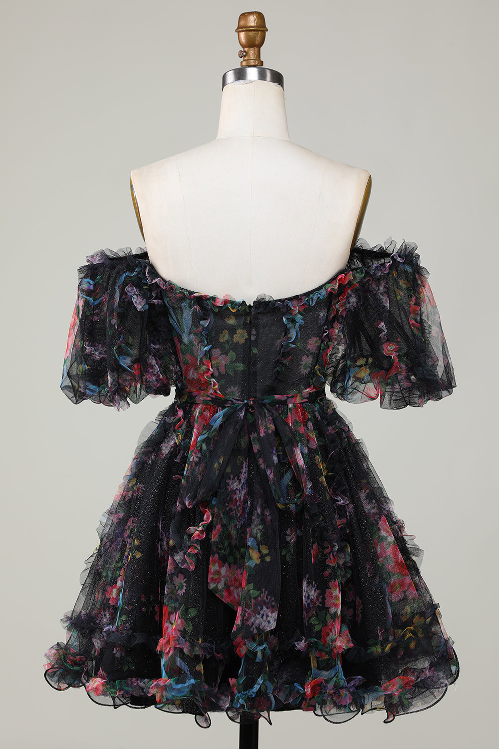 Off-the-Shoulder Floral Print Homecoming Dress