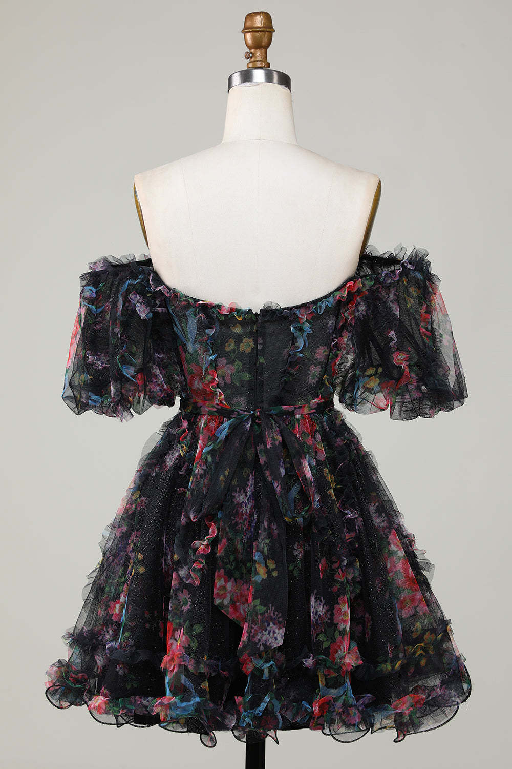 Off-the-Shoulder Floral Print Homecoming Dress