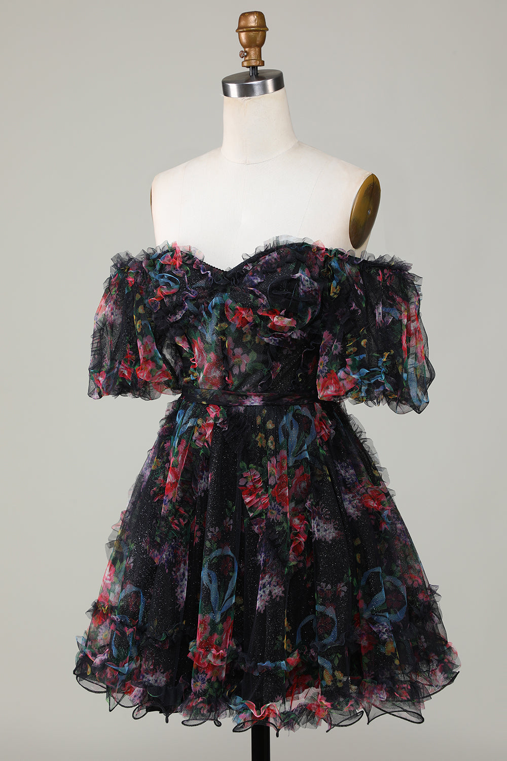 Off-the-Shoulder Floral Print Homecoming Dress