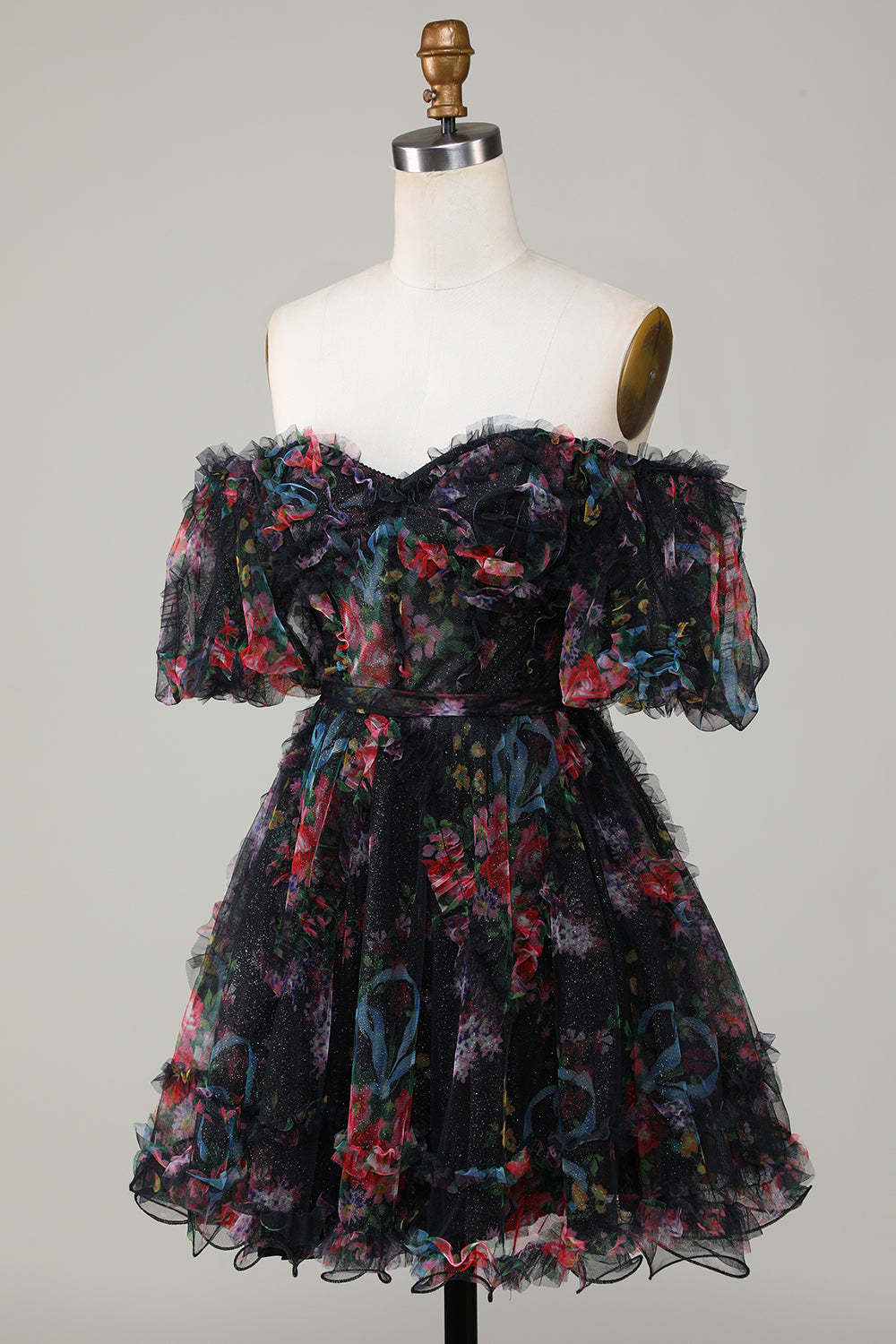 Off-the-Shoulder Floral Print Homecoming Dress