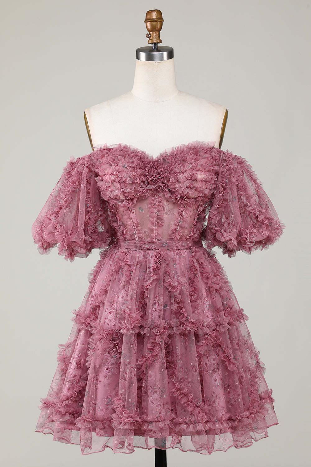 Off-the-Shoulder Floral Print Homecoming Dress