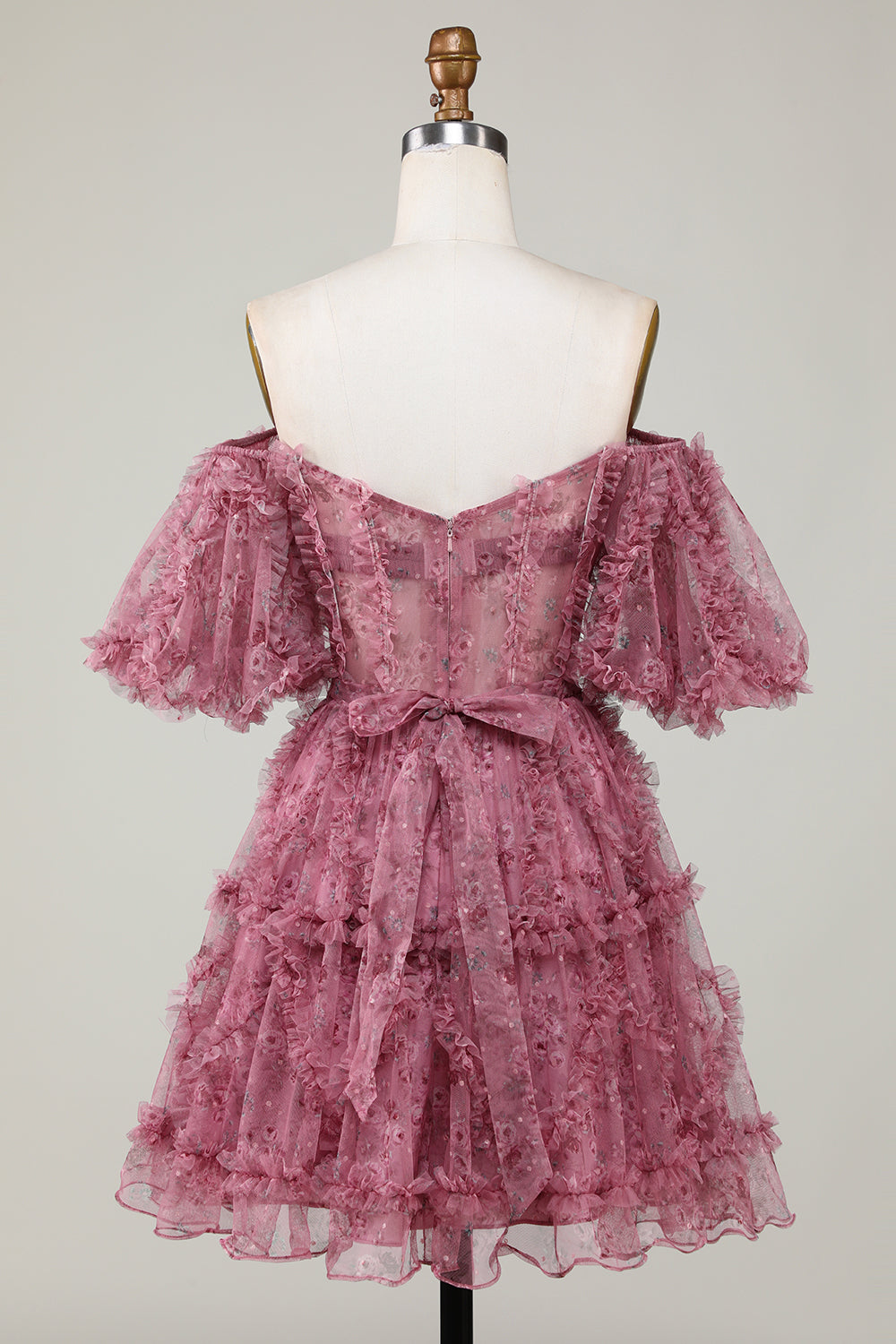 Off-the-Shoulder Floral Print Homecoming Dress