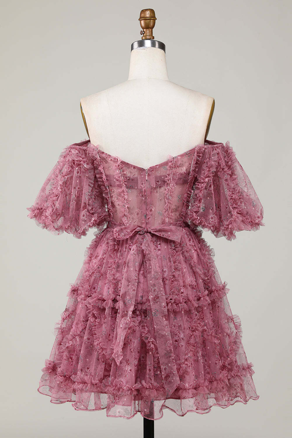 Off-the-Shoulder Floral Print Homecoming Dress