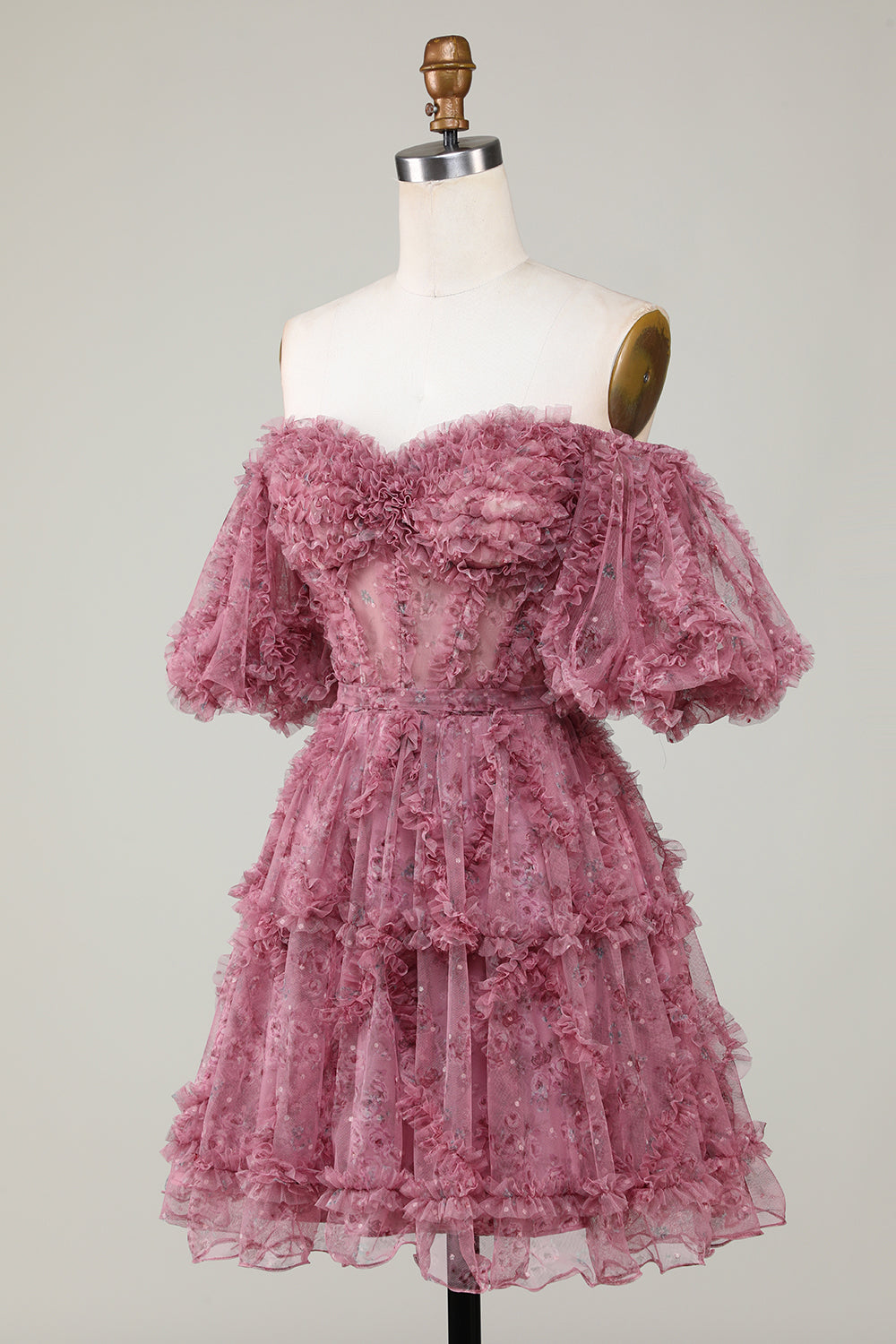 Off-the-Shoulder Floral Print Homecoming Dress