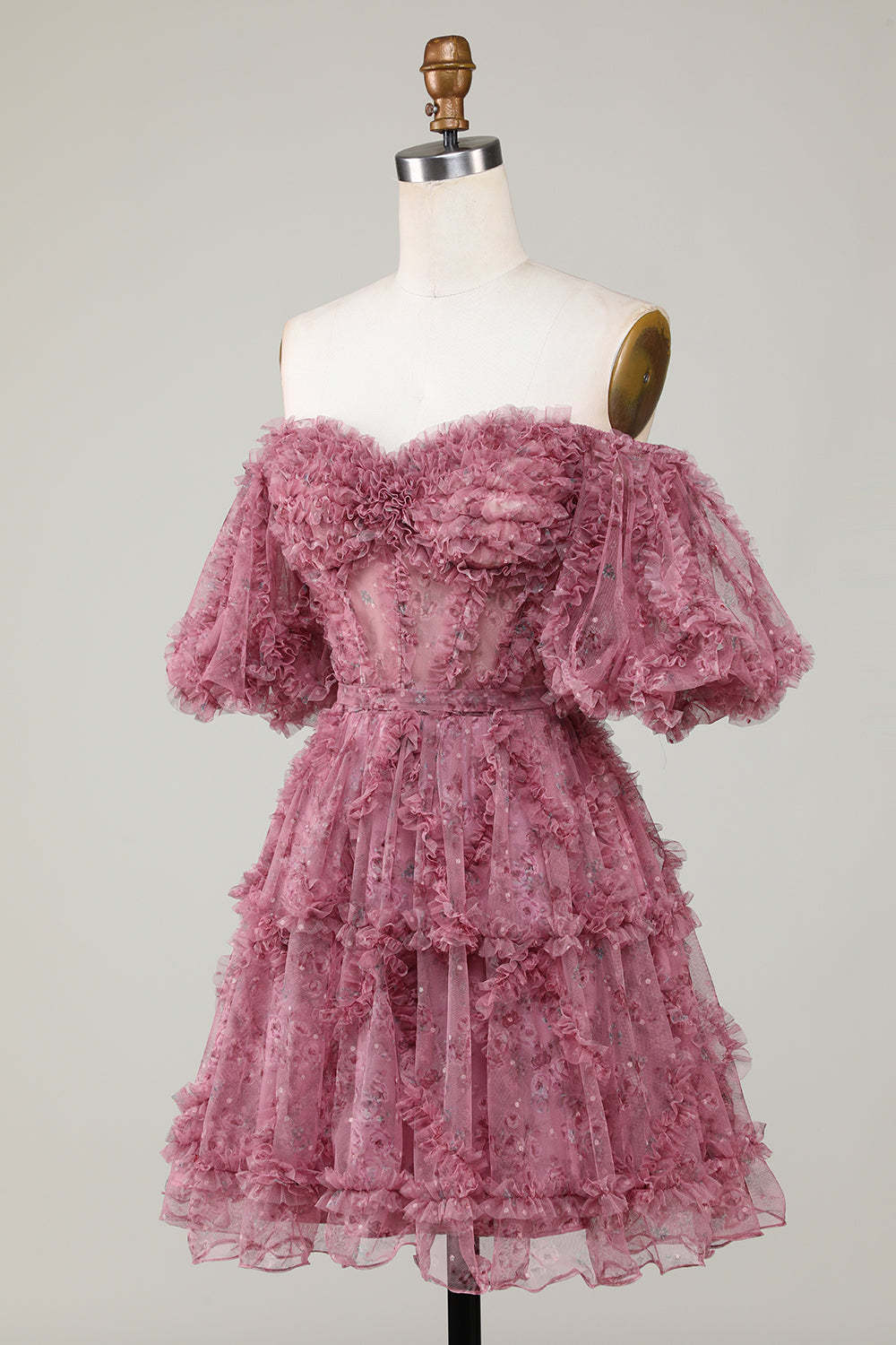 Off-the-Shoulder Floral Print Homecoming Dress