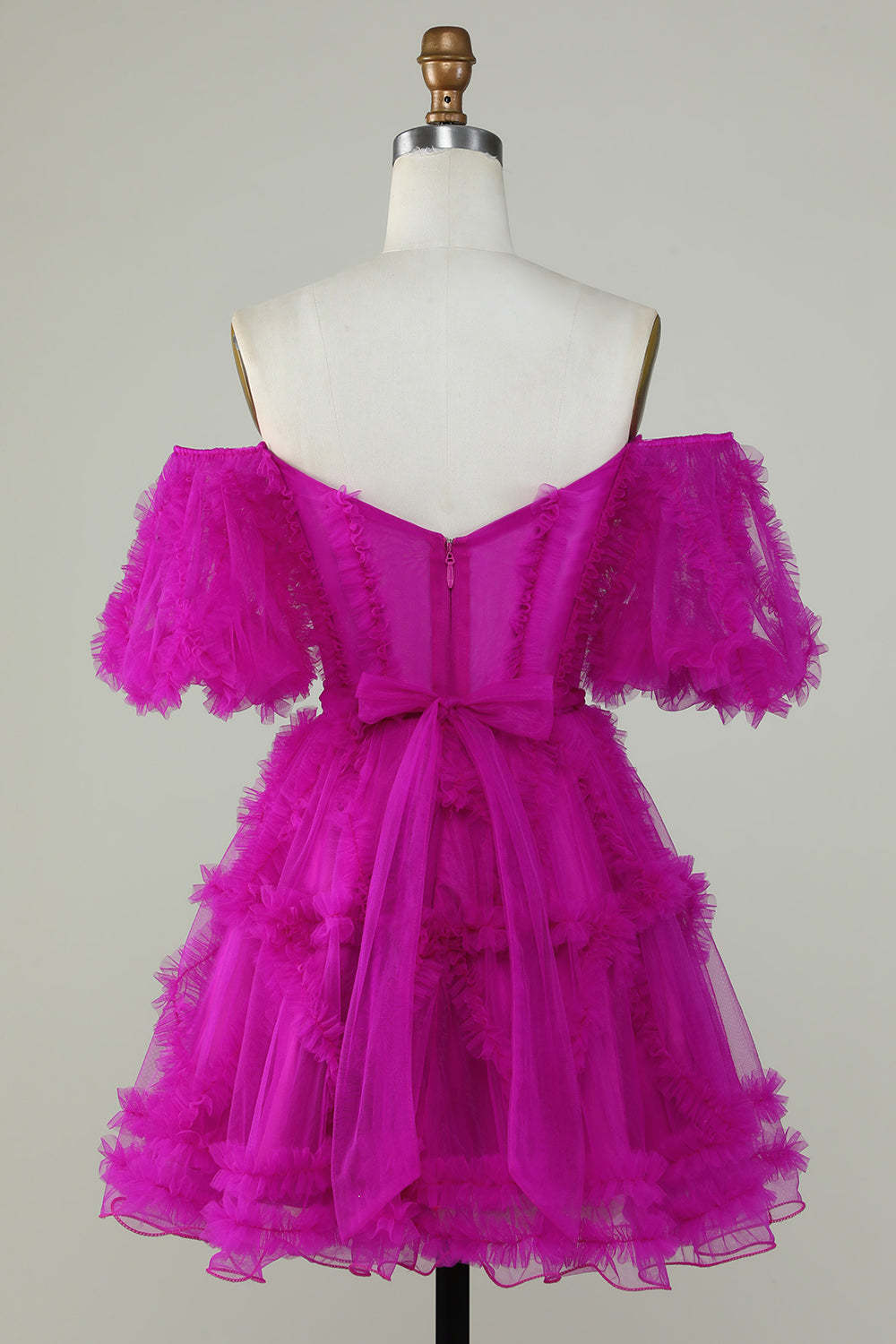 Pink Off-the-Shoulder A-Line Tulle Homecoming Dress