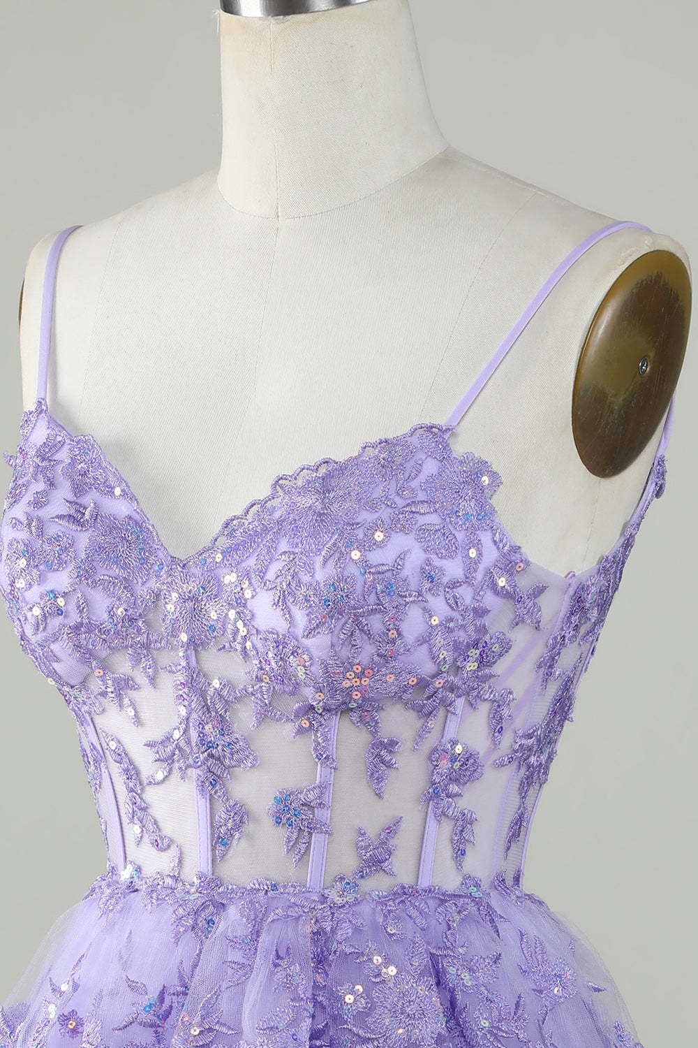 Purple Sparkly Corset A-Line Spaghetti Strap Homecoming Dress