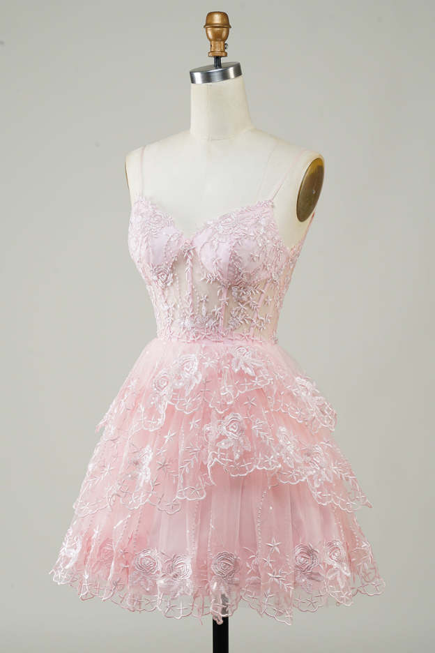 Purple Sparkly Corset A-Line Spaghetti Strap Homecoming Dress