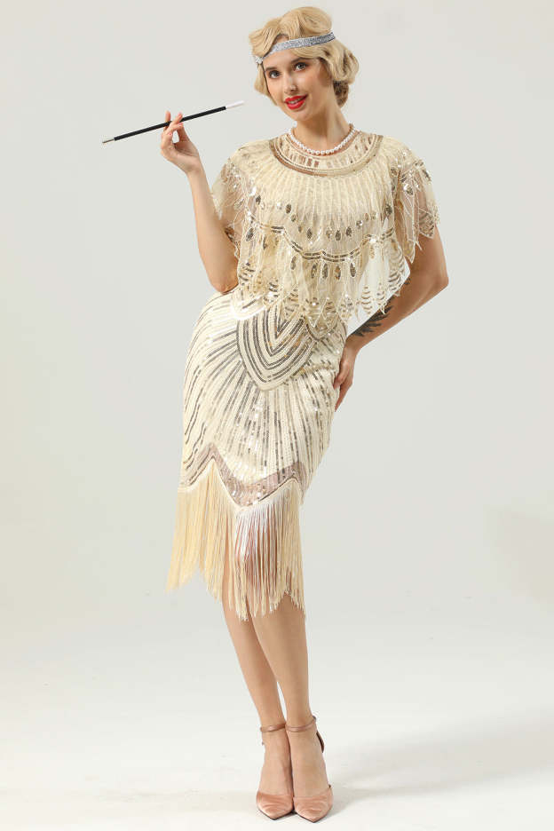 Gold Sequin Fringe Flapper Dress (Does not contain cape)