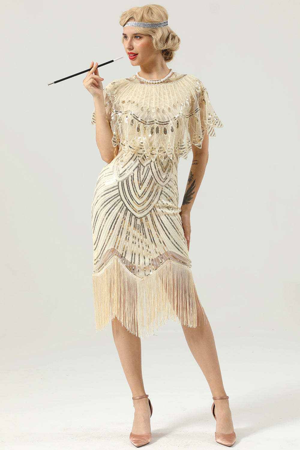 Gold Sequin Fringe Flapper Dress (Does not contain cape)