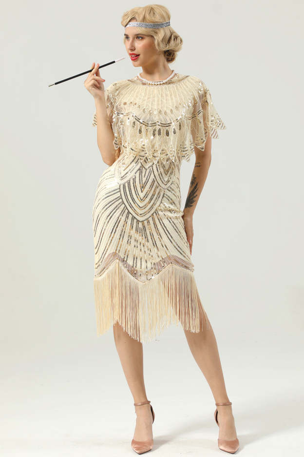 Gold Sequin Fringe Flapper Dress (Does not contain cape)