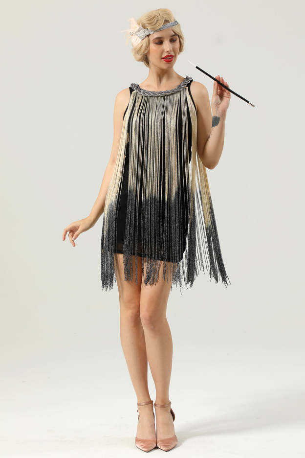Round Neck Black Fringe Dress