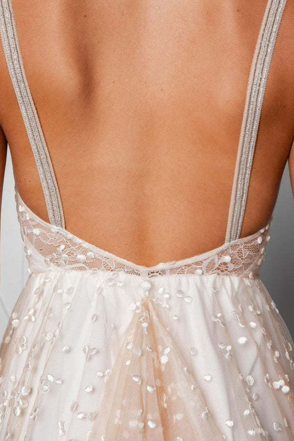 A Line Backless Ivory Lace Wedding Dress