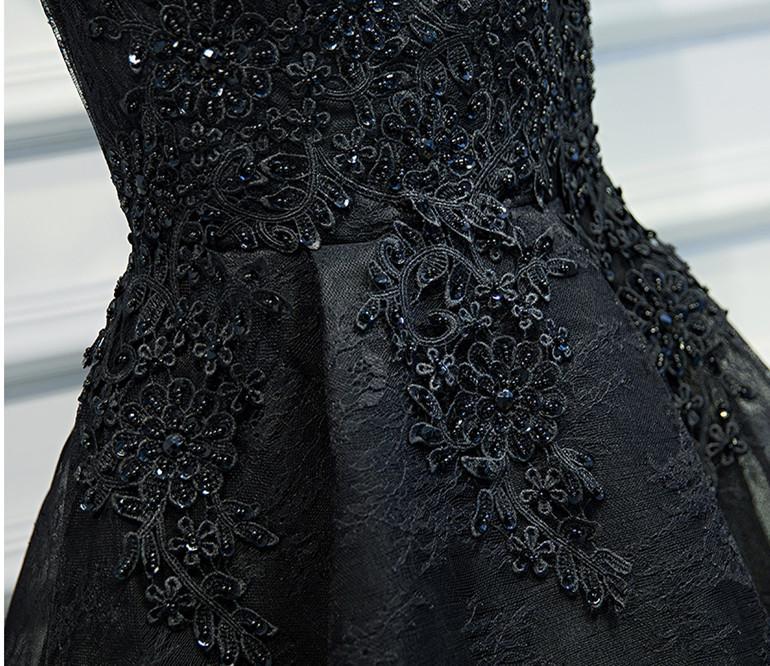 A Line Black Lace Short Prom Dress