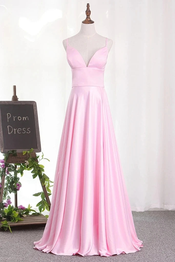 A Line Chiffon Spaghetti Straps Prom Dress With Slit