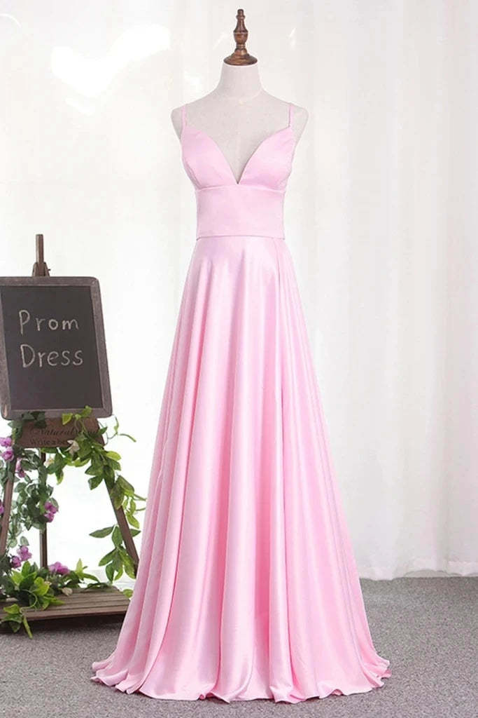 A Line Chiffon Spaghetti Straps Prom Dress With Slit