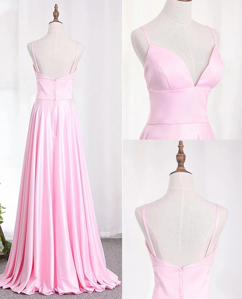 A Line Chiffon Spaghetti Straps Prom Dress With Slit