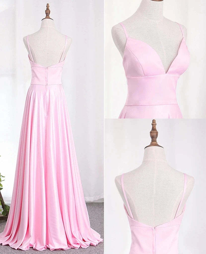 A Line Chiffon Spaghetti Straps Prom Dress With Slit