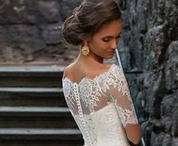 A Line Half Sleeves Lace Wedding Dresses Princess Wedding Dress WW304 winkbridal