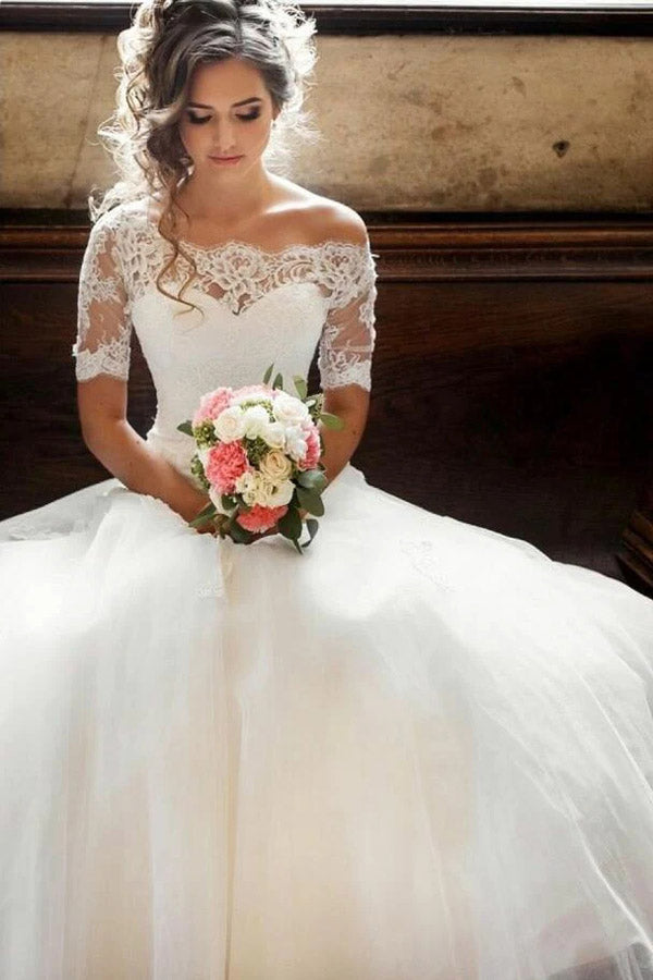 A Line Half Sleeves Lace Wedding Dresses Princess Wedding Dress WW304 winkbridal