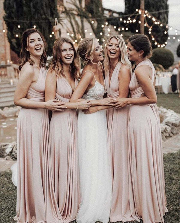 A Line Halter Pleated Bridesmaid Dress
