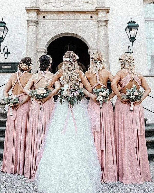 A Line Halter Pleated Bridesmaid Dress