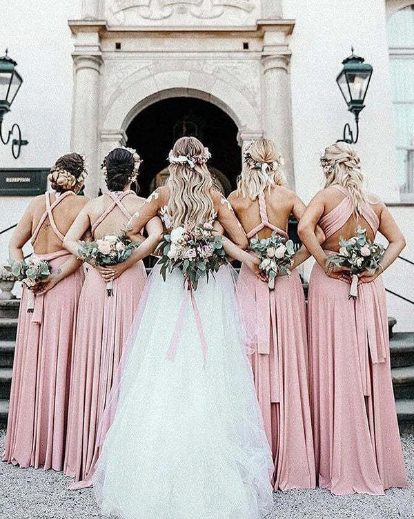 A Line Halter Pleated Bridesmaid Dress